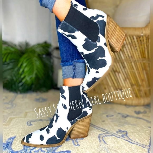 Barn babe Shoes Cow Print Heeled Bootie Poshmark